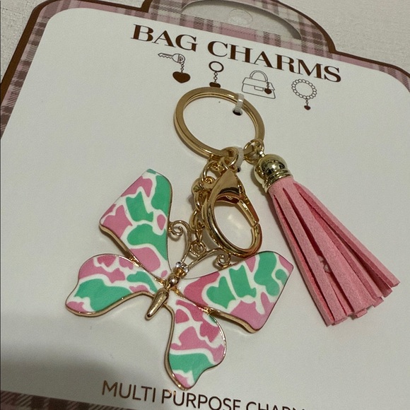 Pink and Green Butterfly Bag Charm - Picture 4 of 4